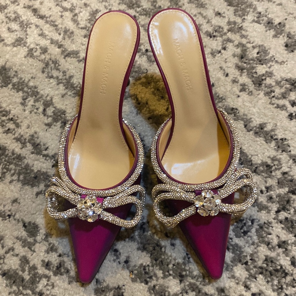 MACH & MACH double-bow crystal-embellished mules purple size 37.5
